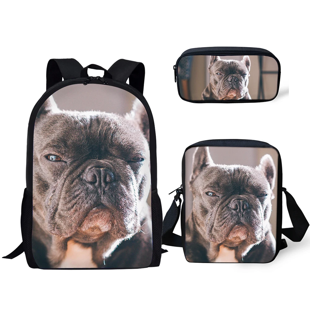 HaoYun Kids Backpack Clever Bulldog Prints Pattern School Bags Lively Animal Design 3PC/Set Students Back to School Book Bags