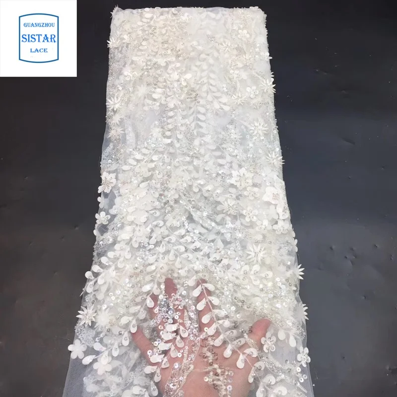 2020 African French Lace Fabric With Beads Nigerian Mesh Net High Quality 3d For Wedding Dress |