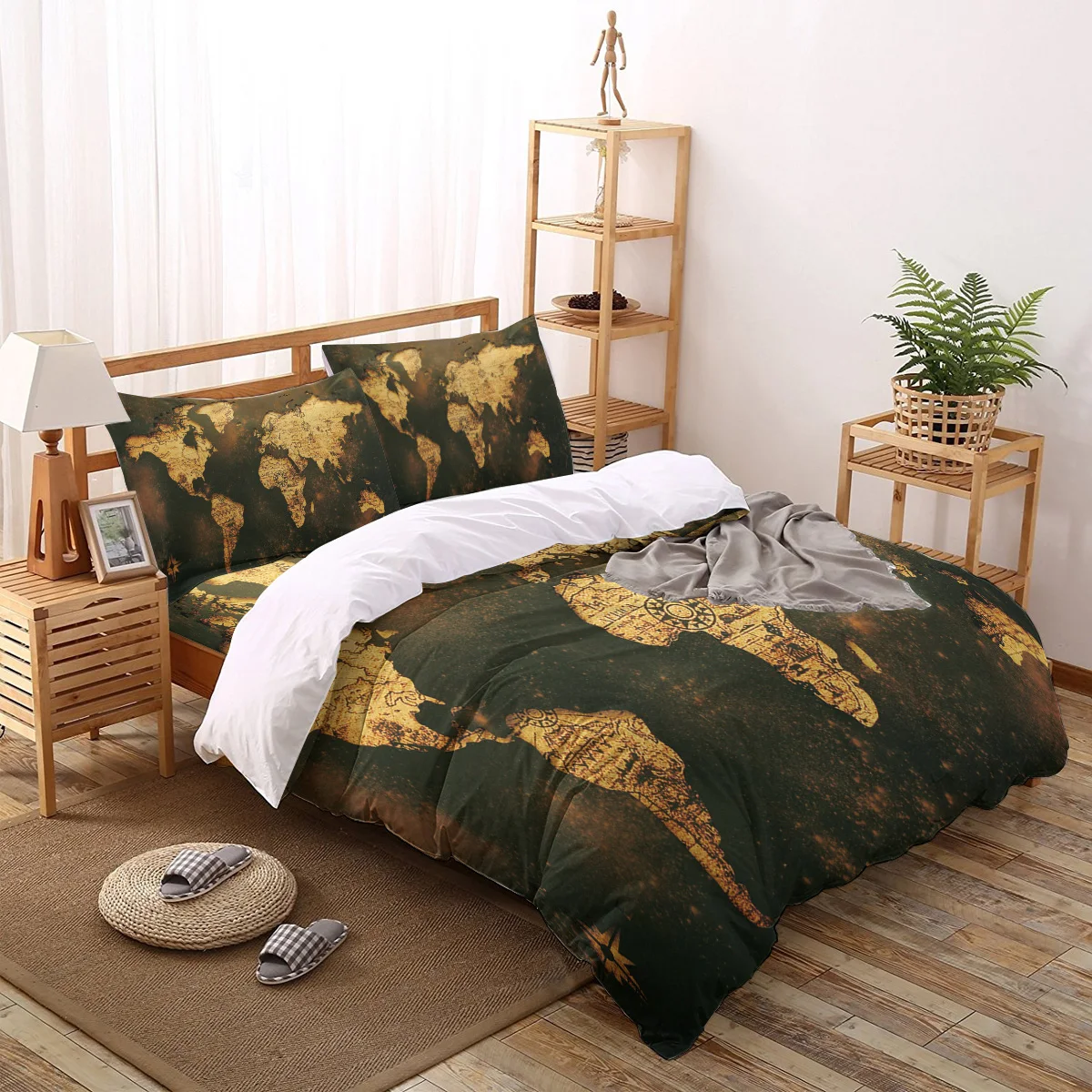 

Wold Map Vintage Bedding Set Duvet Cover Set Fashion Design Bed Printing Pillowcase Bed Linen Queen Size Home Textile