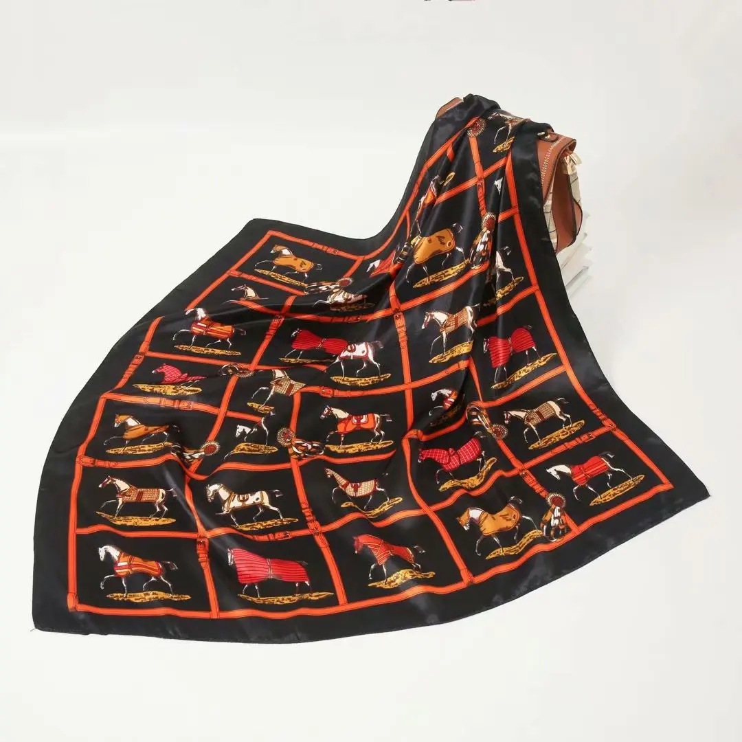 

90*90cm Silk Square Scarf For Women Neck Hair Tie Band Bag Warp Soft Neckerchief Hijab Headscarf
