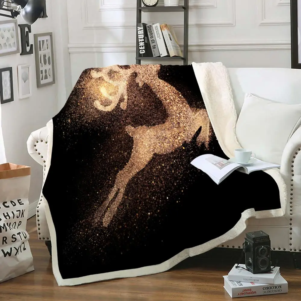 Deer Sherpa Blanket Gold Animal Throw Blanket Black Gold Blanket Soft Warm Christmas Bed Blanket for Bedroom Sifa Couch