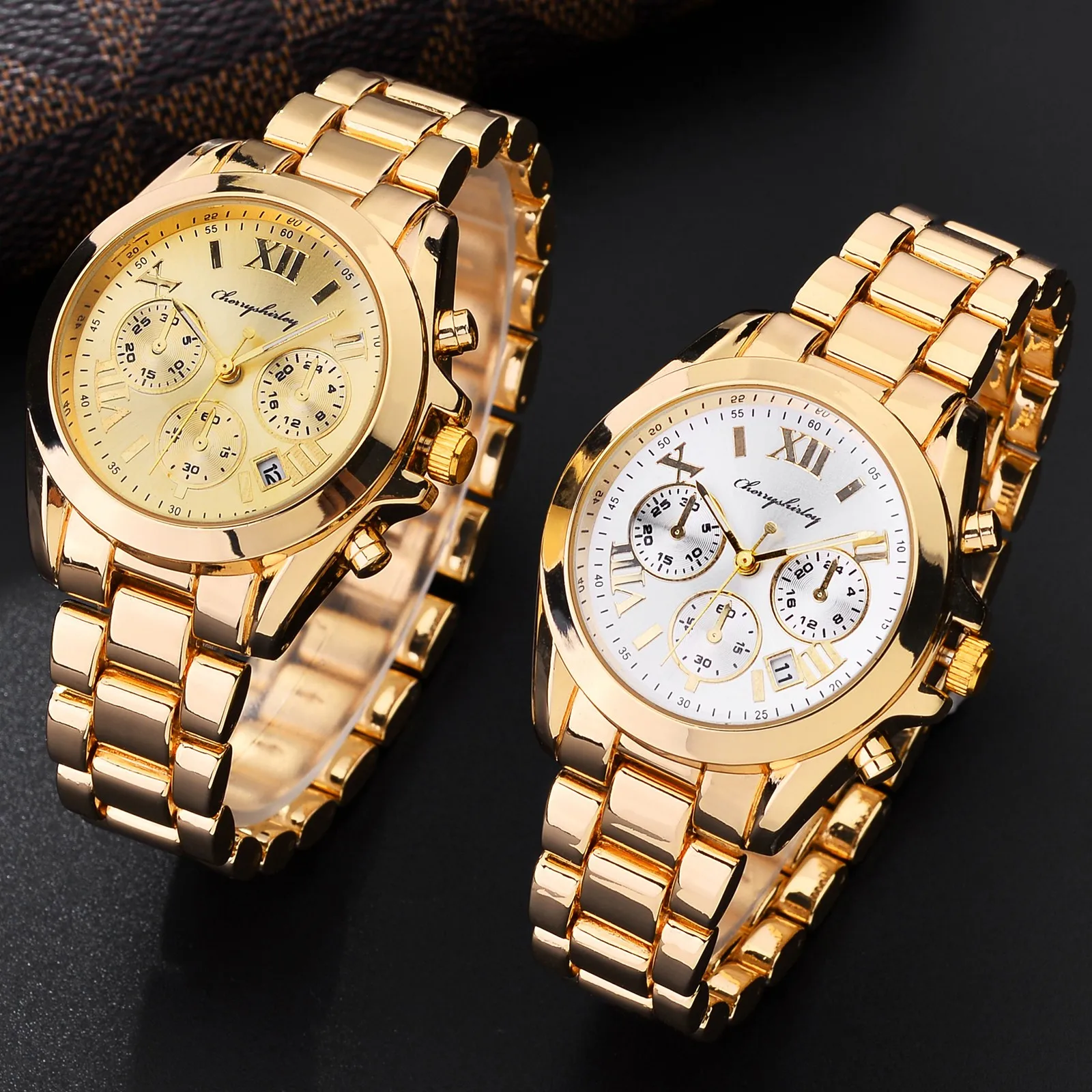 

2021 Women's Top Luxury Rose Gold Quartz Watches Three Clock Round Dial Stainless Steel Wrist Watches Luxury Band montre femme