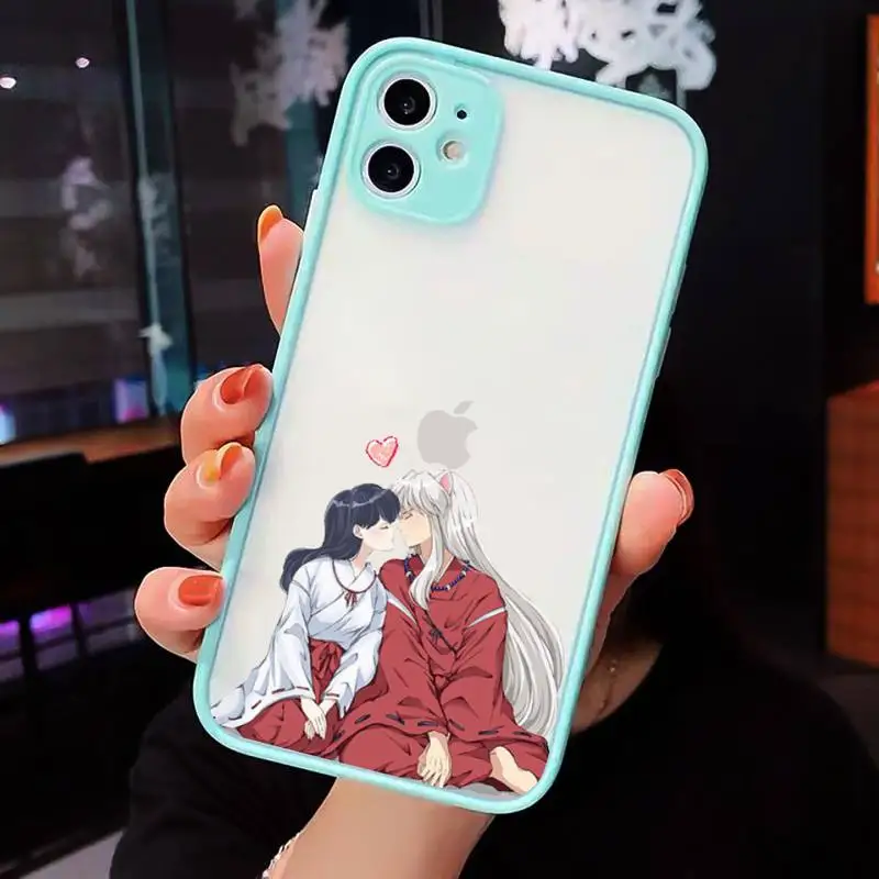 

Anime Japan Cartoon Inuyasha Higurash Phone Case For iPhone 12 11 Mini Pro XR XS Max 7 8 Plus X Matte transparent blue Cover