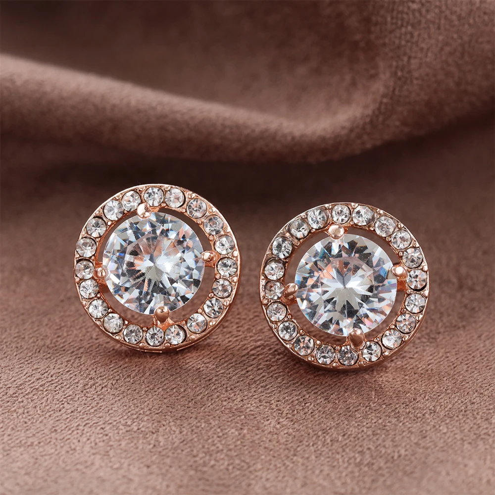 Серьги-гвоздики с бриллиантами Круглые 18 карат из белого золота | Украшения и