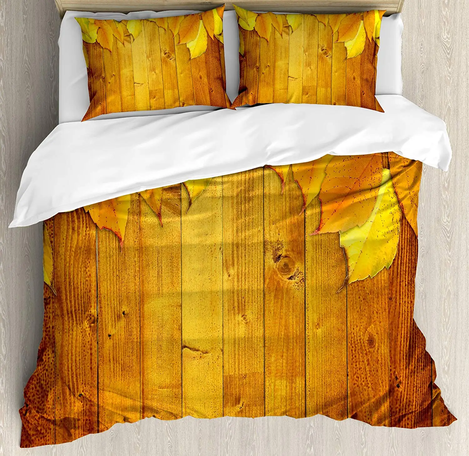 Осенний набор пододеяльников красочные яркие сезонные листья на деревянных