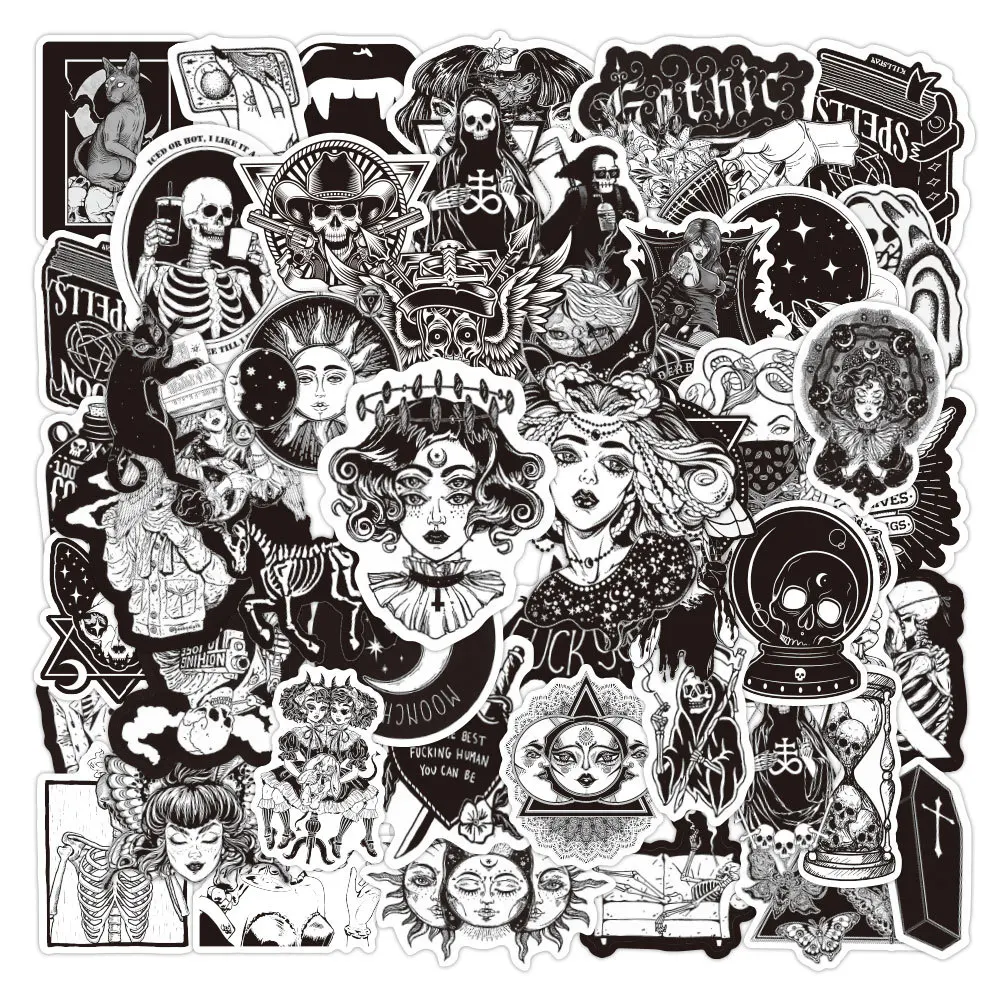 10/50 шт. новые готические ретро черные белые девушки Ужасы граффити наклейки