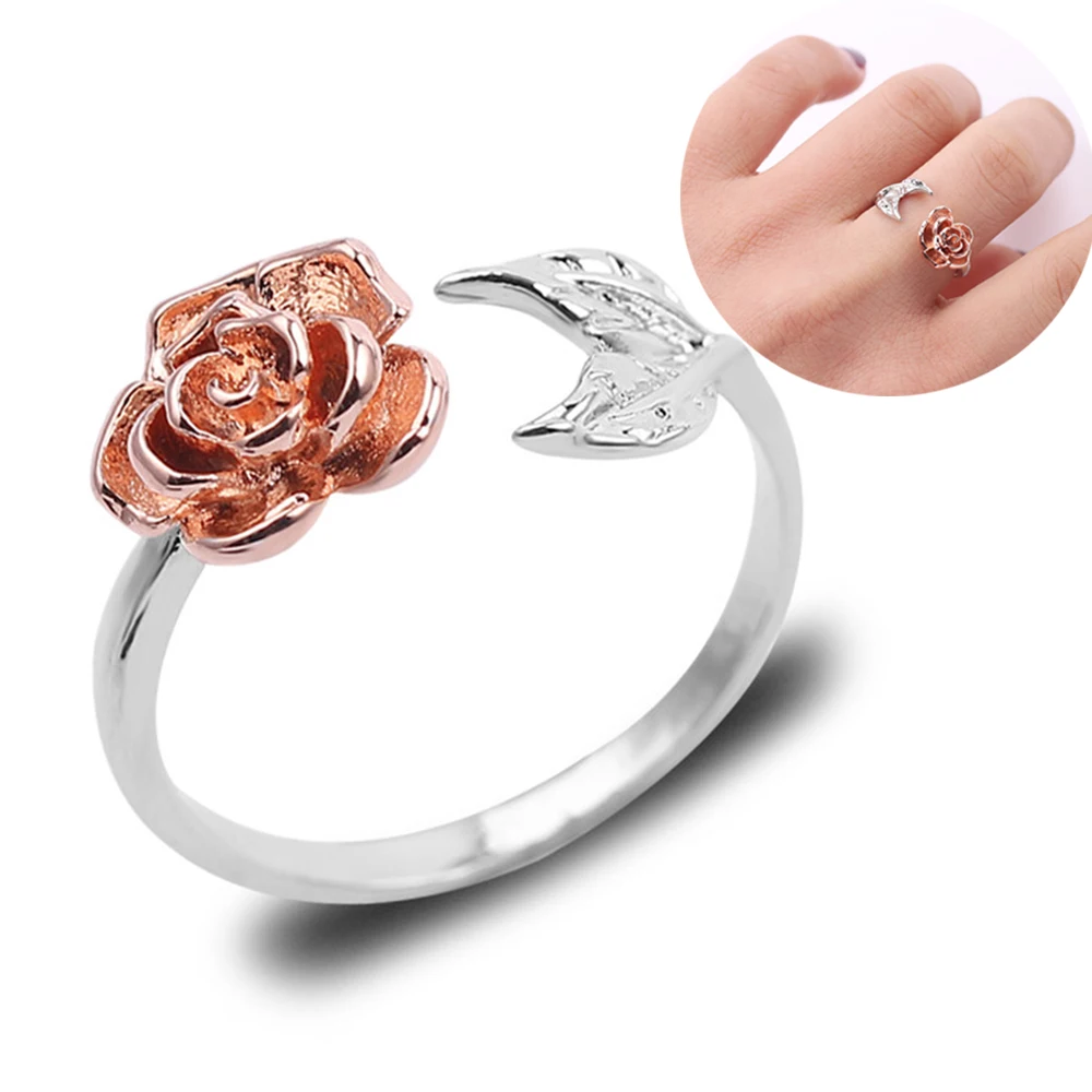 Кольцо с красной розой очаровательные открытые кольца цветком в саду листьями