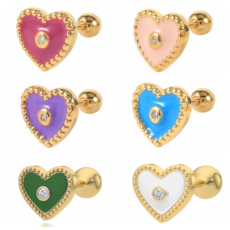 

BOAKO 1pcs 925 Sterling Silver Earrings For Women Enamel Heart Stud Earrings Pendientes Mom Gift Cartilage 2021 Trend Brincos