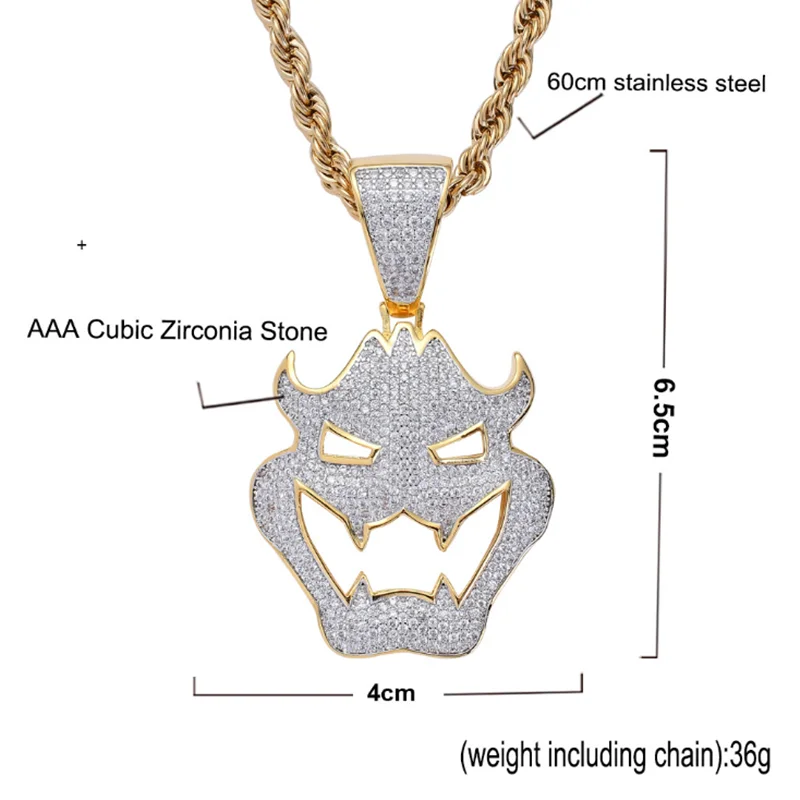 В стиле хип-хоп AAA кубический циркон личность ожерелье с подвеской-маской рок