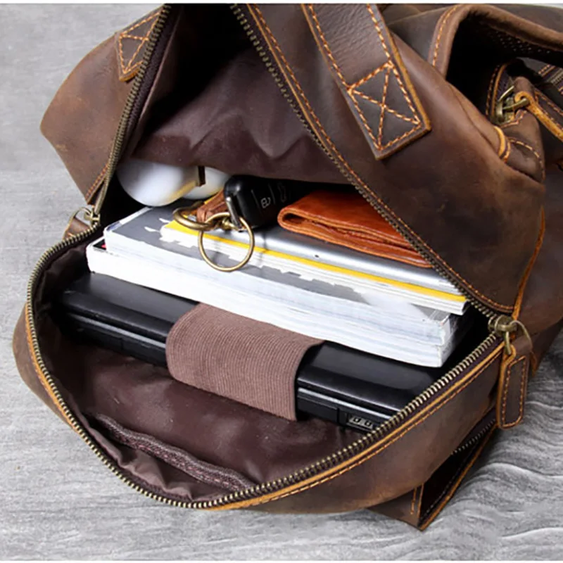 Мужской кожаный рюкзак Crazy horse коричневый унисекс из коровьей кожи 14 дюймов для