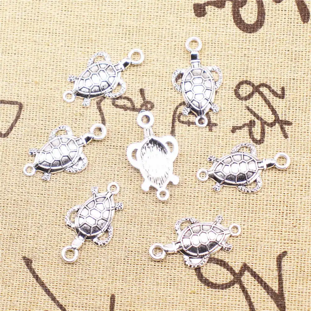 

Jewelry Making Charms connector 20pcs 16x29mm antique silver color turtle connector