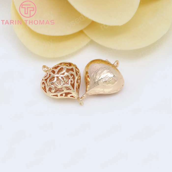 

(706)6PCS 13x17MM 24K Champagne Gold Color Plated Brass 2 holes Hollow Hearts Charms Pendants High Quality Jewelry Accessories