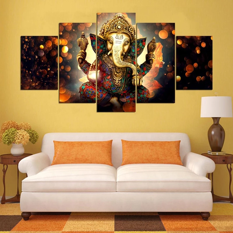 

Indian Canvas Painting Wall Art Home Decor For Living Room HD Prints 5 Pieces Elephant Trunk God Modular Poster Ganesha Pictures
