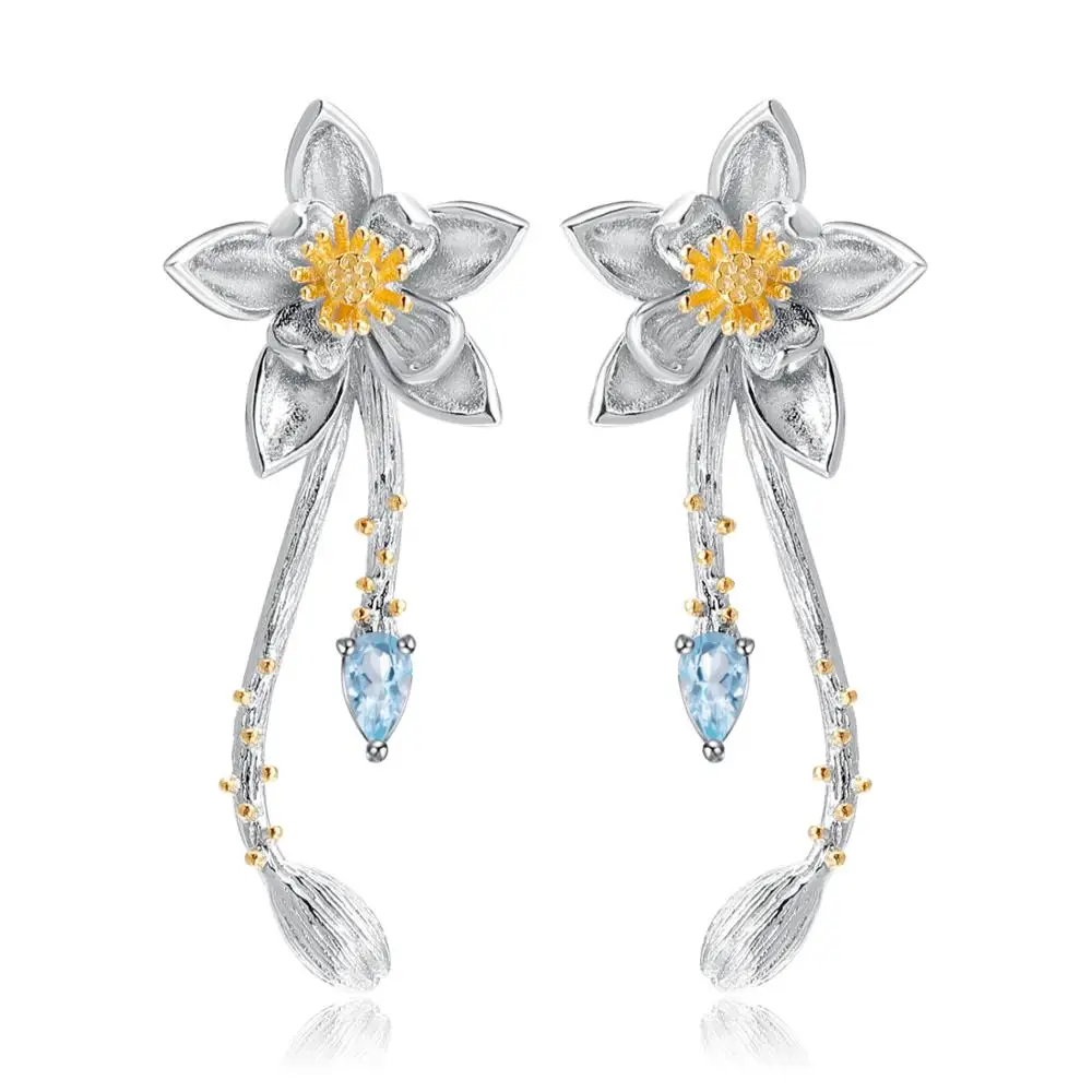 Женские серьги с цветком сливы GEM'S BALLET серьги-подвески из серебра 925 пробы