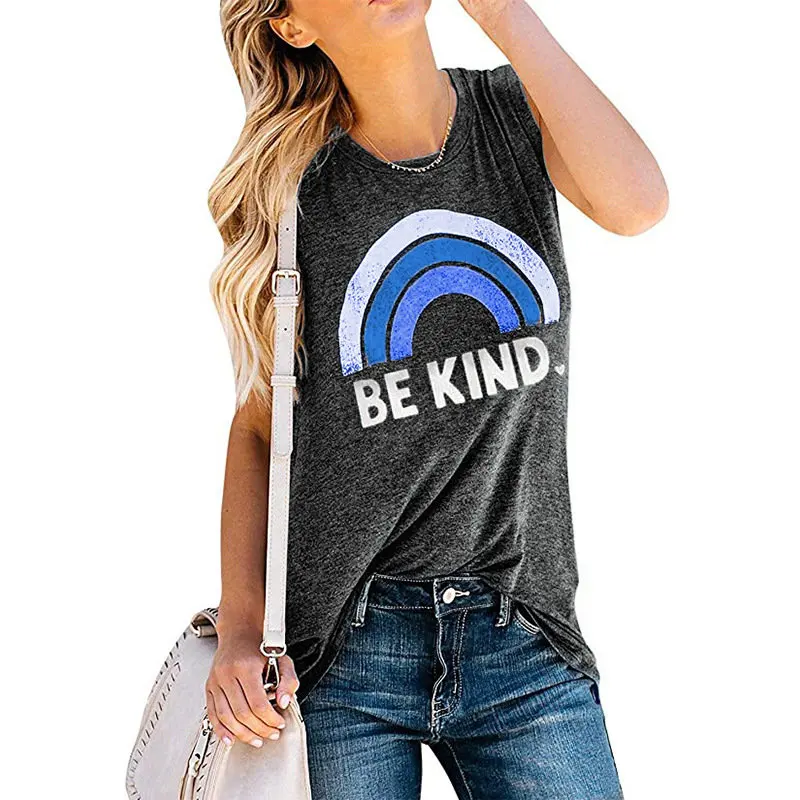 Женский жилет без рукавов Be Kind с радужными буквами футболка круглым вырезом Топ