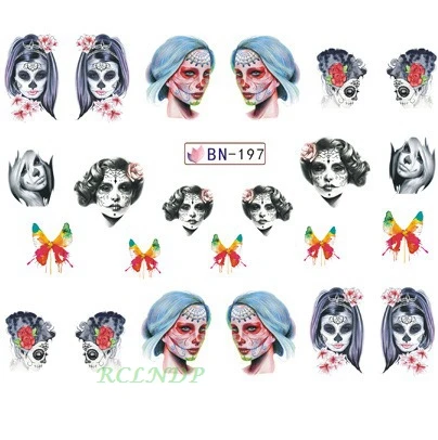 Наклейка на воду для слайдер украшения ногтей череп с американским флагом