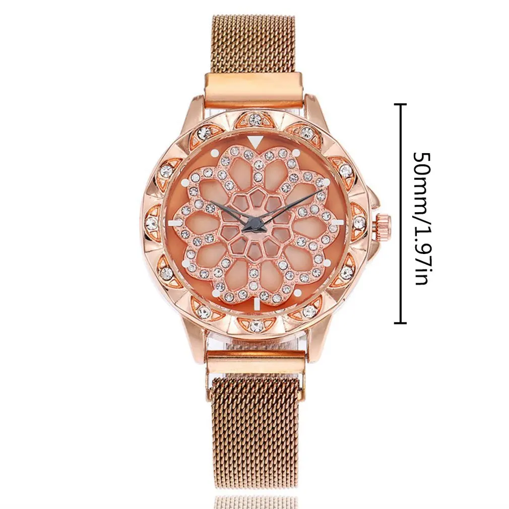 Женские кварцевые наручные часы женские вращающиеся с бриллиантами магнитной