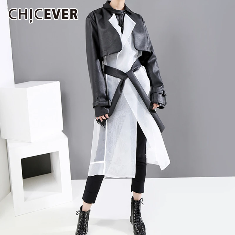 CHICEVER Корейская Лоскутная поддельная Женская куртка из двух частей воротник с