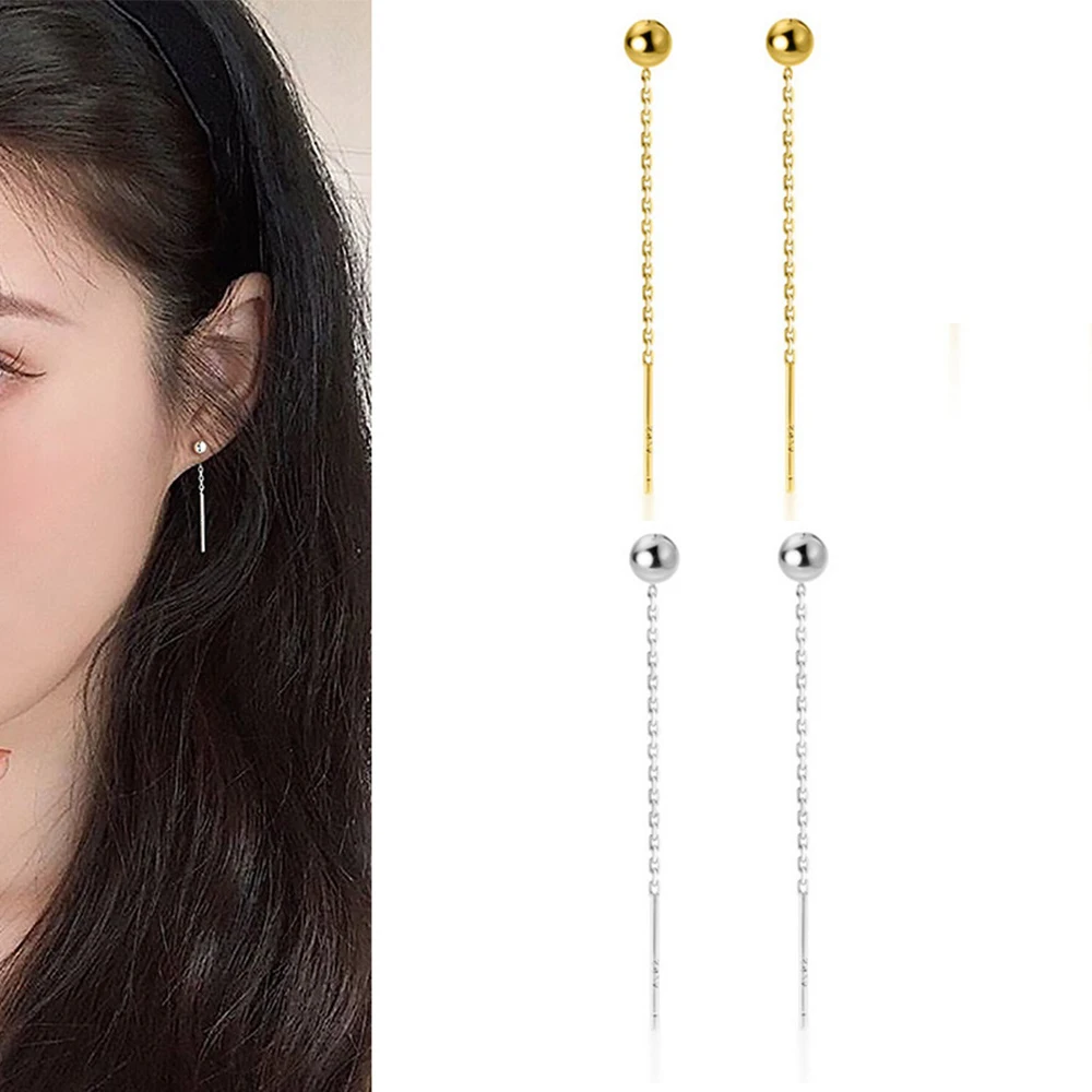 Минималистичные серьги-гвоздики Genenic золотого и серебряного цвета с маленькими бусинами и цепочкой длиной 4 см для женщин, креативные модные черные украшения