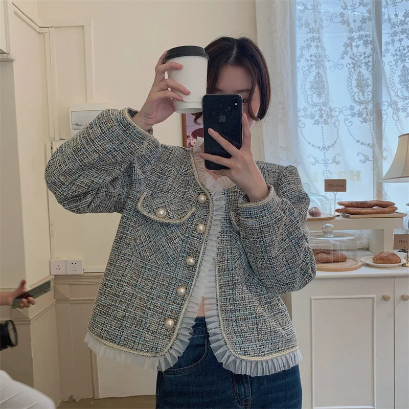 Женское твидовое пальто маленькая Очаровательная одежда во французском