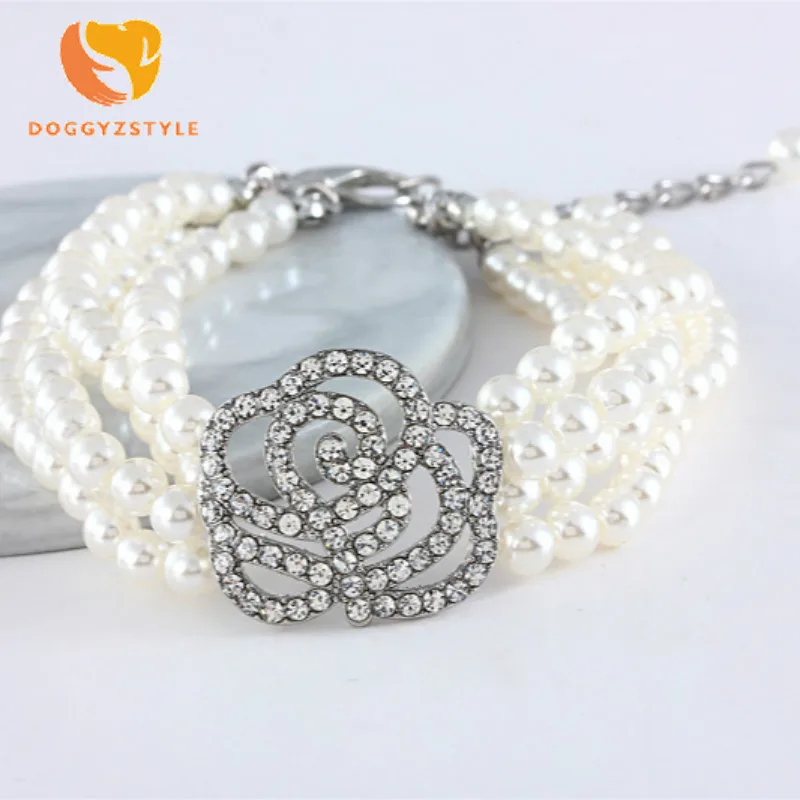 Розовое жемчужное ожерелье для собаки эластичное ошейник питомца кошки вечерние