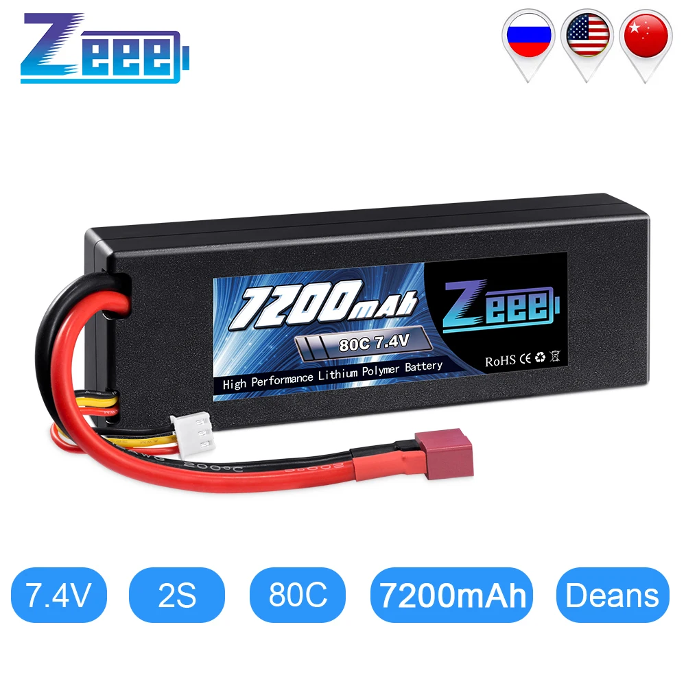 Zeee 7200mAh 7,4 V 80C LiPo батарея с штекером Deans 2S LiPo батареи для RC Автомобиль Грузовик Лодка Losi Slash Truggy