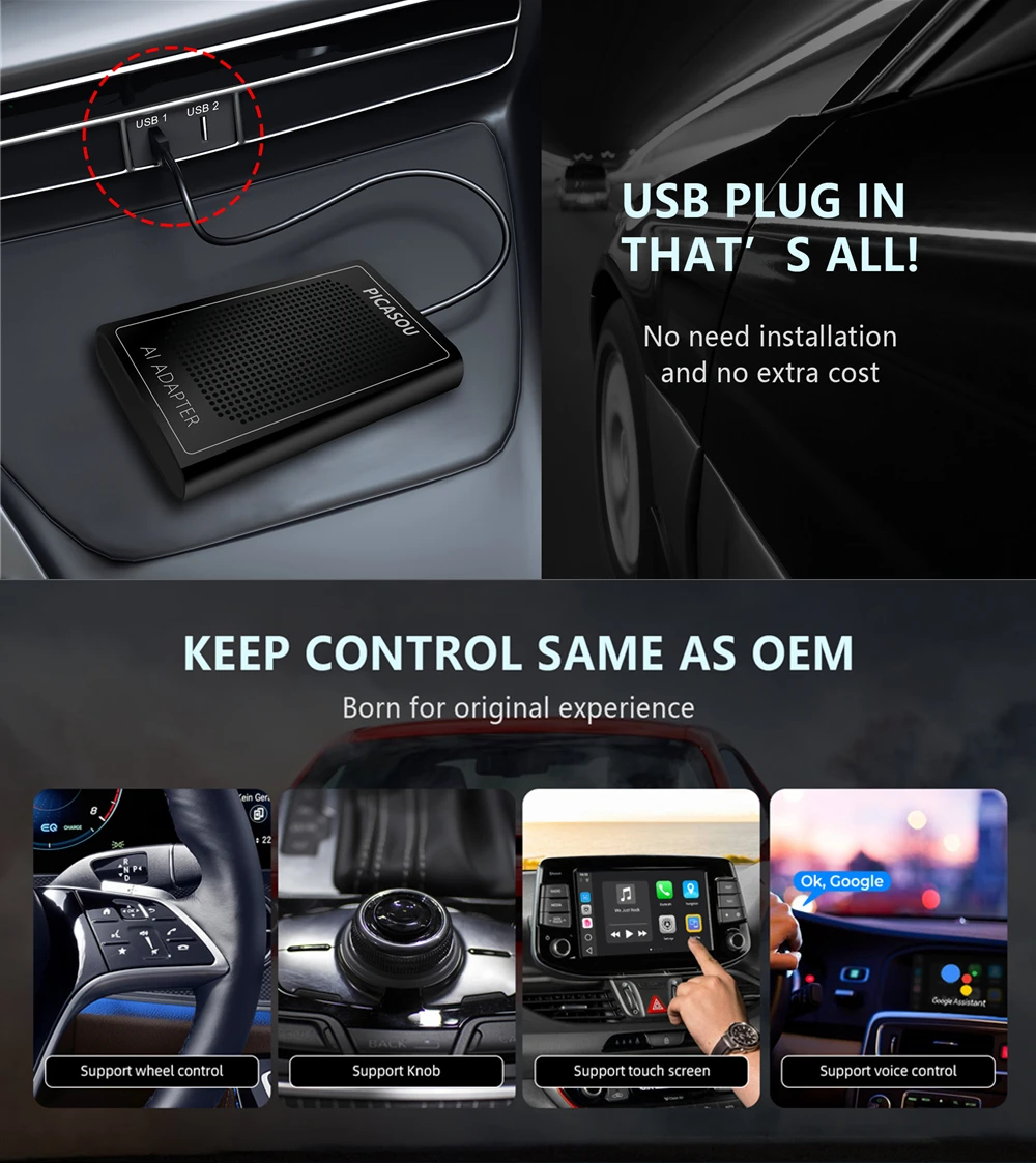 Адаптер Ninephi CarPlay Android 10 с SD-картой Plug and Play беспроводной Auto бесплатные приложения