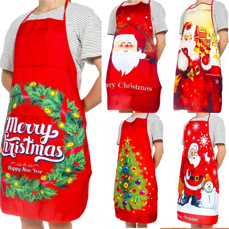 

Adjustable Strap Home Kitchen Cooking Party Supplies Merry Christmas Apron with Cartoon Print