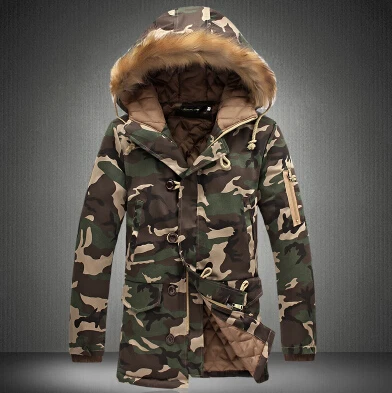 Модные камуфляжные парки Мужчины Военный средний длинное зимнее пальто Мужская
