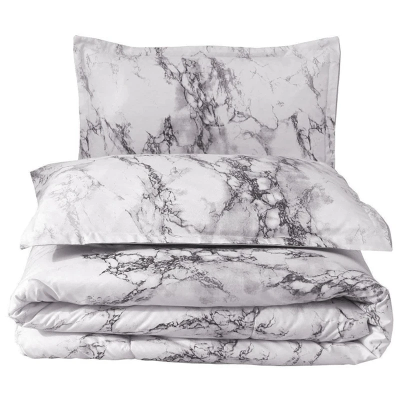 

Marble Comforter Set White Gray Marble Printed Bedding Solid Comforter Set For All Seasons