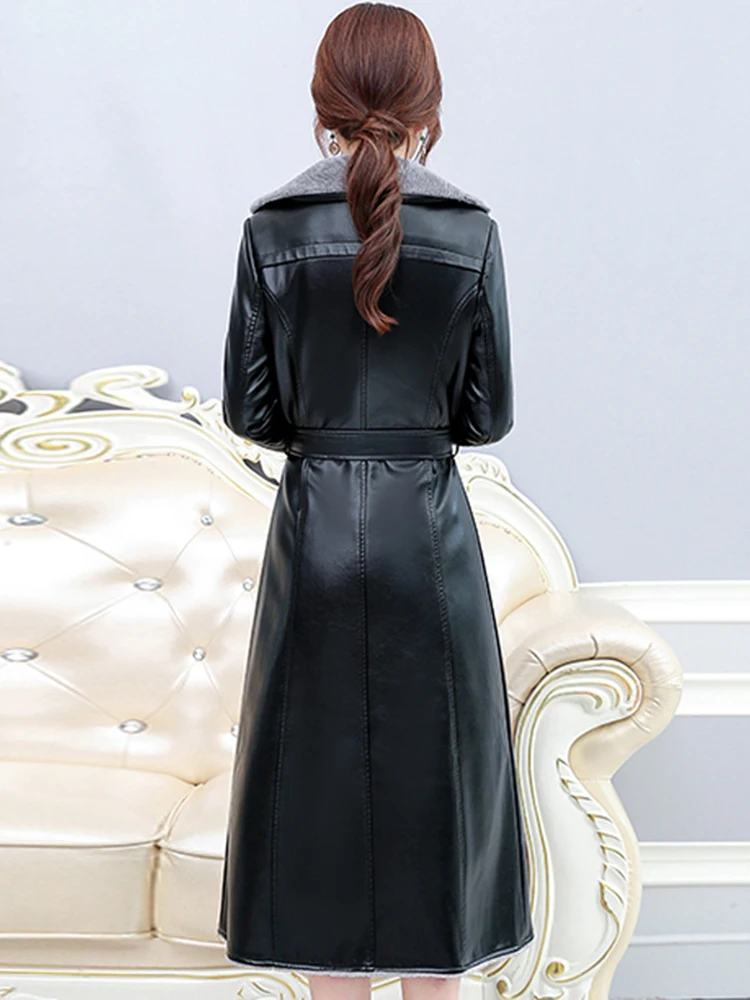 New Women Sheep Leather Coat Autumn Winter 2022 Fashion Thick Warm Double-Faced Lambswool Liner Slim Long Sheepskin Outerwear