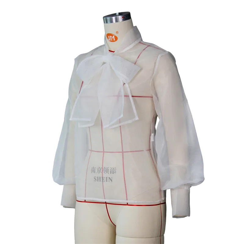 

Women Mesh Sheer Blouse See-through Long Sleeve Top Shirt Blouse Fashion Lace-up Bowknot Transparent White Shirt Female Blusas