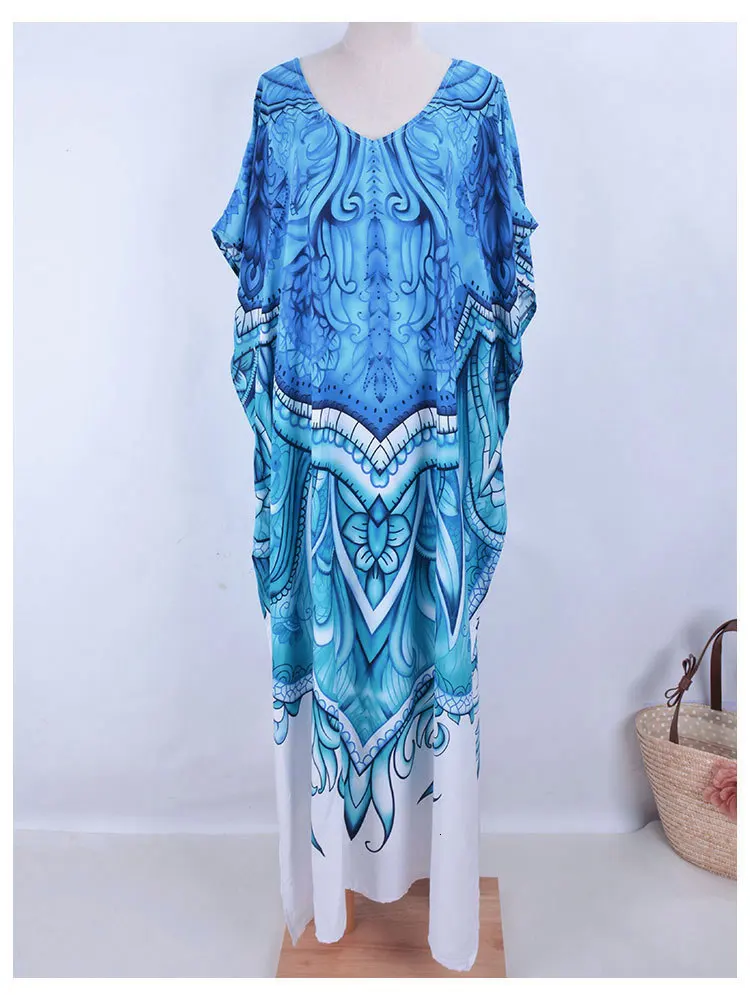 Пляжное платье-Кафтан с принтом морского синего цвета женское пляжное платье