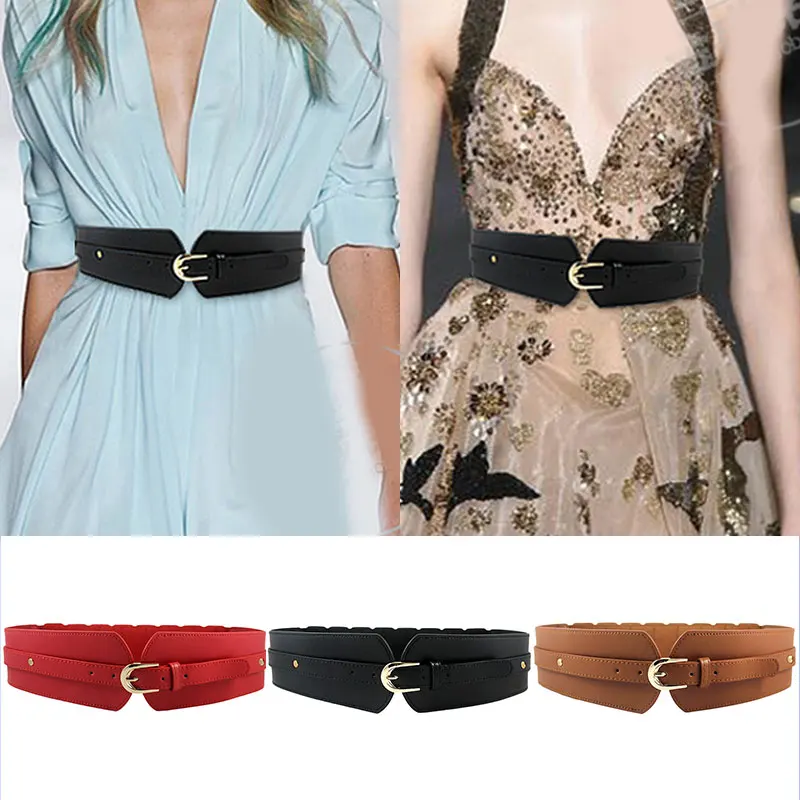

1PCS Luxury ladies wide Girdle belt elastic vintage buckle leather wide fashion wild pin buckle women's belt waist seal belt