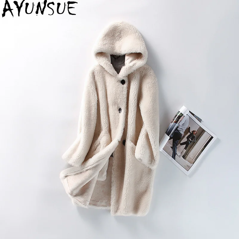 Sheep Shearing Coat Female Winter Hooded Fur Trench Coats Women Wool Jackets Korean Style Casaco Feminino Gxy192