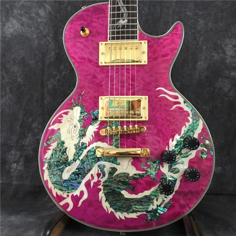 

High-quality purple electric guitar, electric guitar body with natural pearl shell dragon inlay, rosewood fingerboard dragon inl