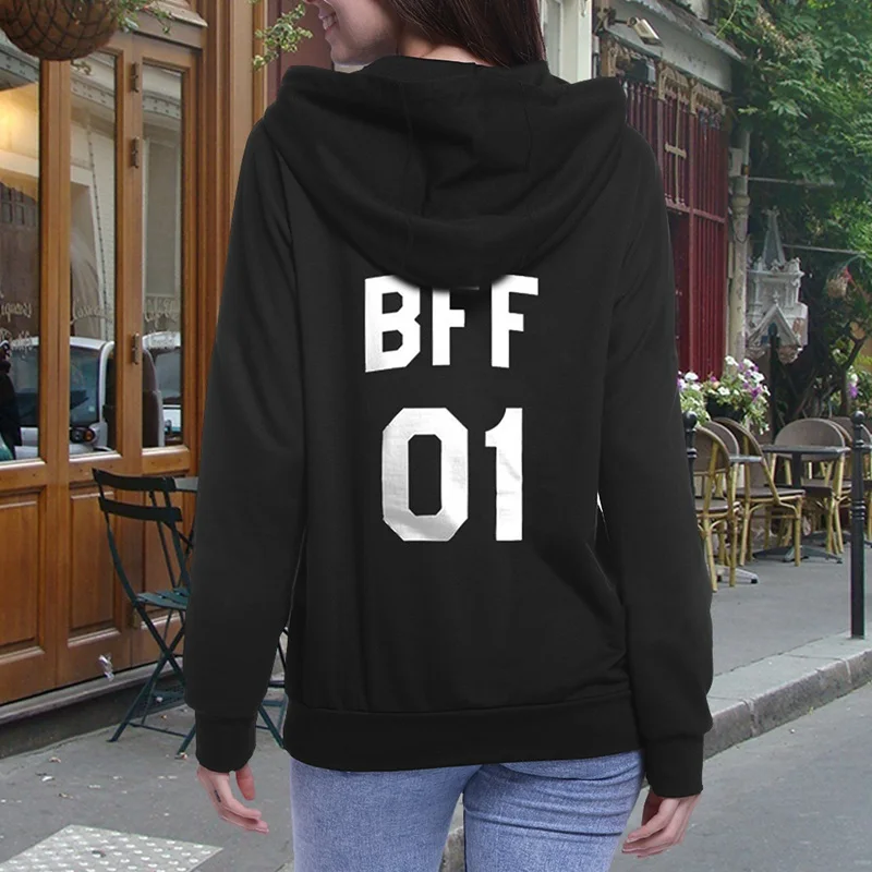Bff 01 02 толстовка с буквенным принтом лучший друг Толстовка для женщин с длинным рукавом Толстовка с капюшоном Harajuku пуловер