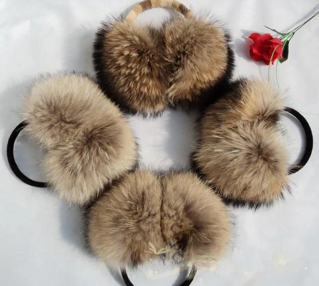 

Natural Raccoon Fur Winter Big Earmuffs Women Oversize Korea Fashion Warm Real Fur Earcaps Thick Big Size Ear Cover