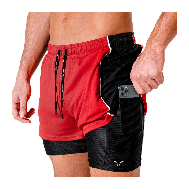 Шорты мужские тренировочные 2 в 1 двухслойные Джоггеры со встроенным карманом