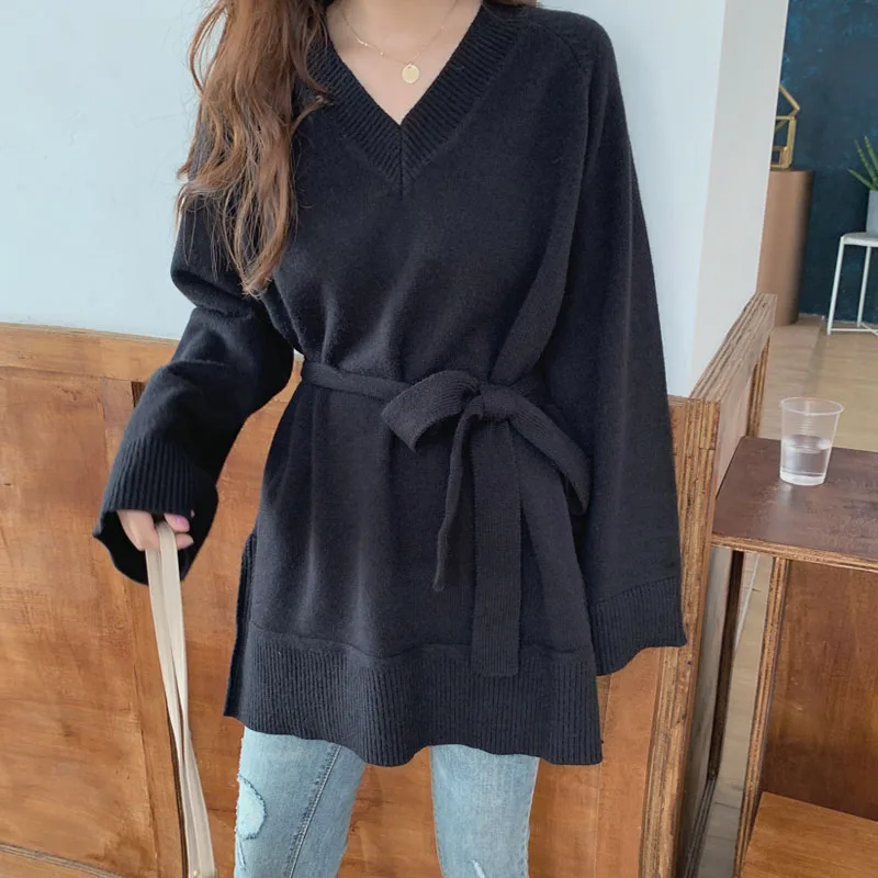 REALEFT Autumn Winter Sashes Long Sleeve Women's Pullover Sweater Fashion Casual Knitted Female 2019 New | Женская одежда