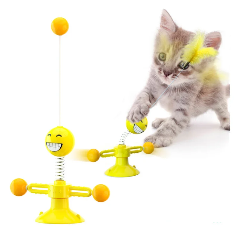 

Funny Cat Stick Sucker Bite Resistant Self-Hey Relieve Boredom Chewing Toy Ball Feather Turntable Windmill New Hot Sale
