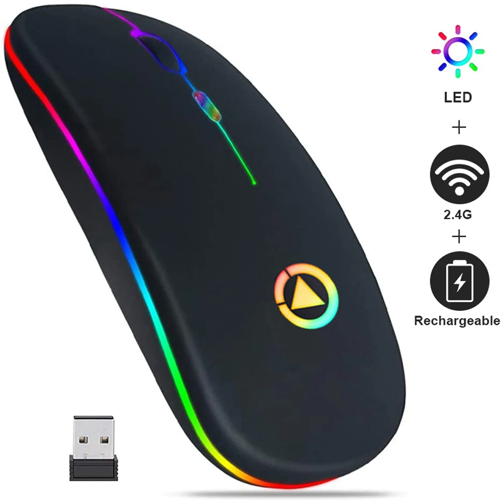 Перезаряжаемые Мышь Беспроводной бесшумный светодиодный мыши с подсветкой