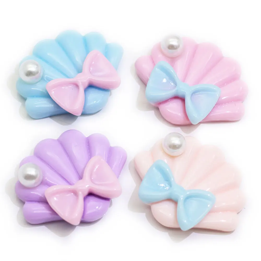 

20/50pcs Kawaii Shell With Pearl Flatback Resin Cabochon DIY Embellishment For Scrapbooking Resin Cabochons Bows Accessories