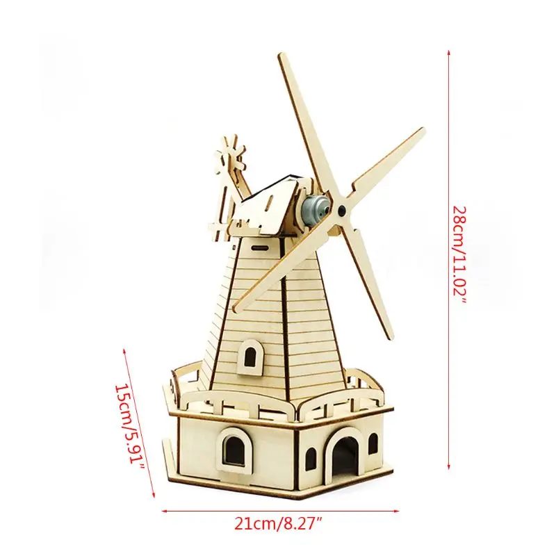 

3D Assembled Wooden Puzzle Solar Energy Powered Windmill Model Kit for Kid Adult