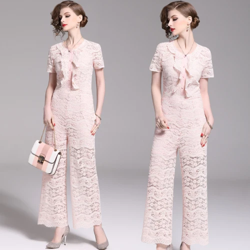 

Office Lady Rompers Womens Jumpsuit Lace Jumpsuit Wide Leg High Quality Sone Piece Pants Combinaison Femme Summer Playsuit