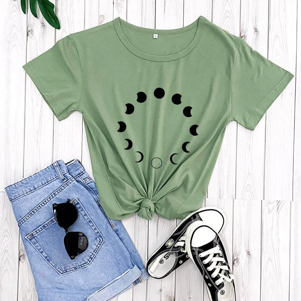 Футболка с рисунком Луны фазы Новое поступление забавная футболка Новая Луна