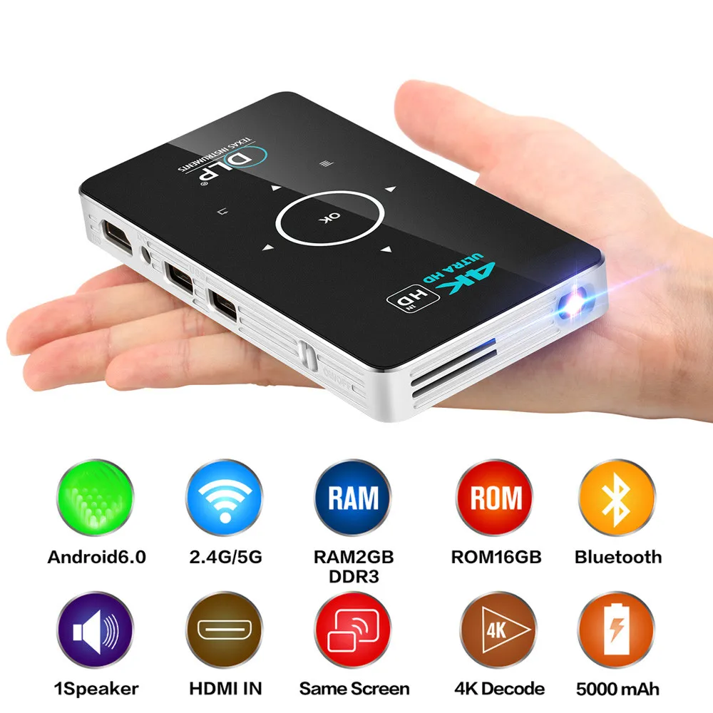 Популярный портативный смарт мини проектор с поддержкой 4K 1080P UHD HDMI USB TF карты для