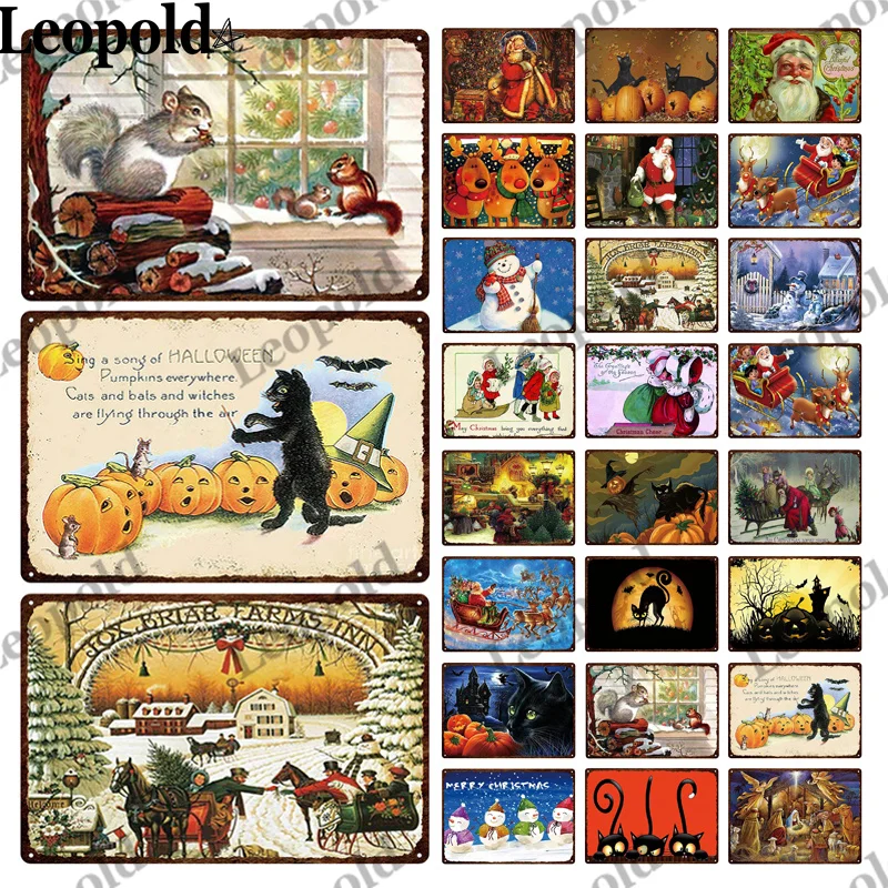 Винтаж Рождественская металлический знак доска стены стикеры Санта Снеговик