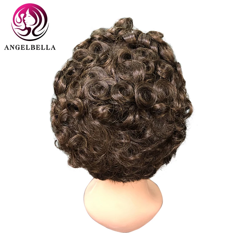 

Angelbella Cheap Pixie Cut Short Human Hair Wigs Brazilian Remy Hair Curly Wig #4 Short Curly Human Hair For Women