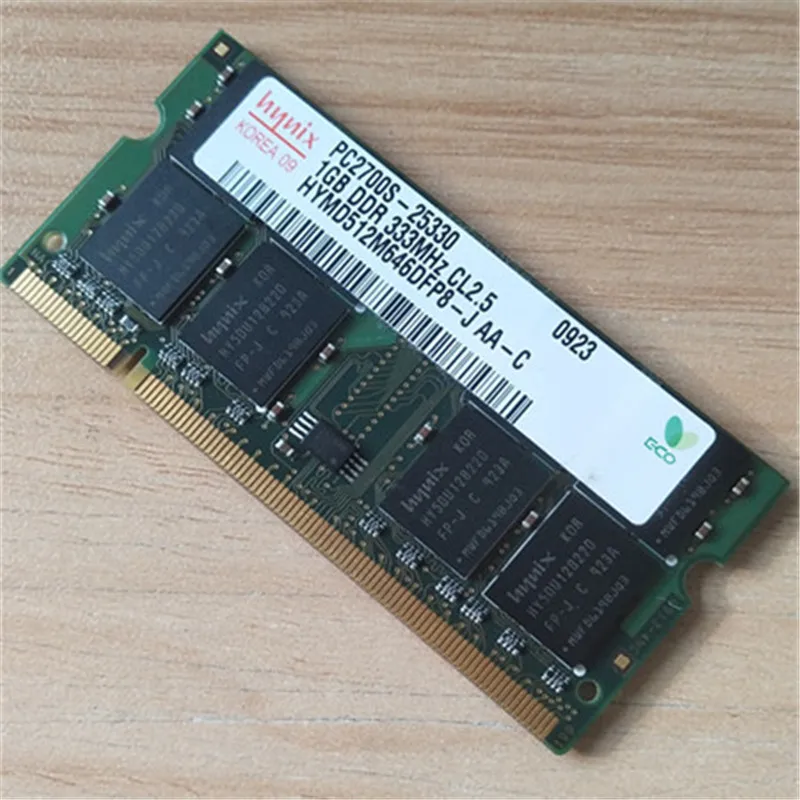 

Оперативная память Hynix DDR1 RAM S 1 ГБ 333 МГц, память для ноутбука PC2700S 1 ГБ DDR 333 МГц CL2.5, используется ОЗУ для ноутбука